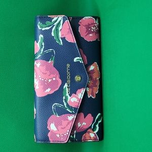 Liz Claiborne- Navy and Pink floral tri fold wallet